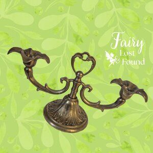 Vintage 2 Arms Brass Flower Candle Holder with Handle